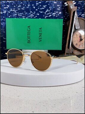 Bottega Veneta Gold Round Retro Sunglasses